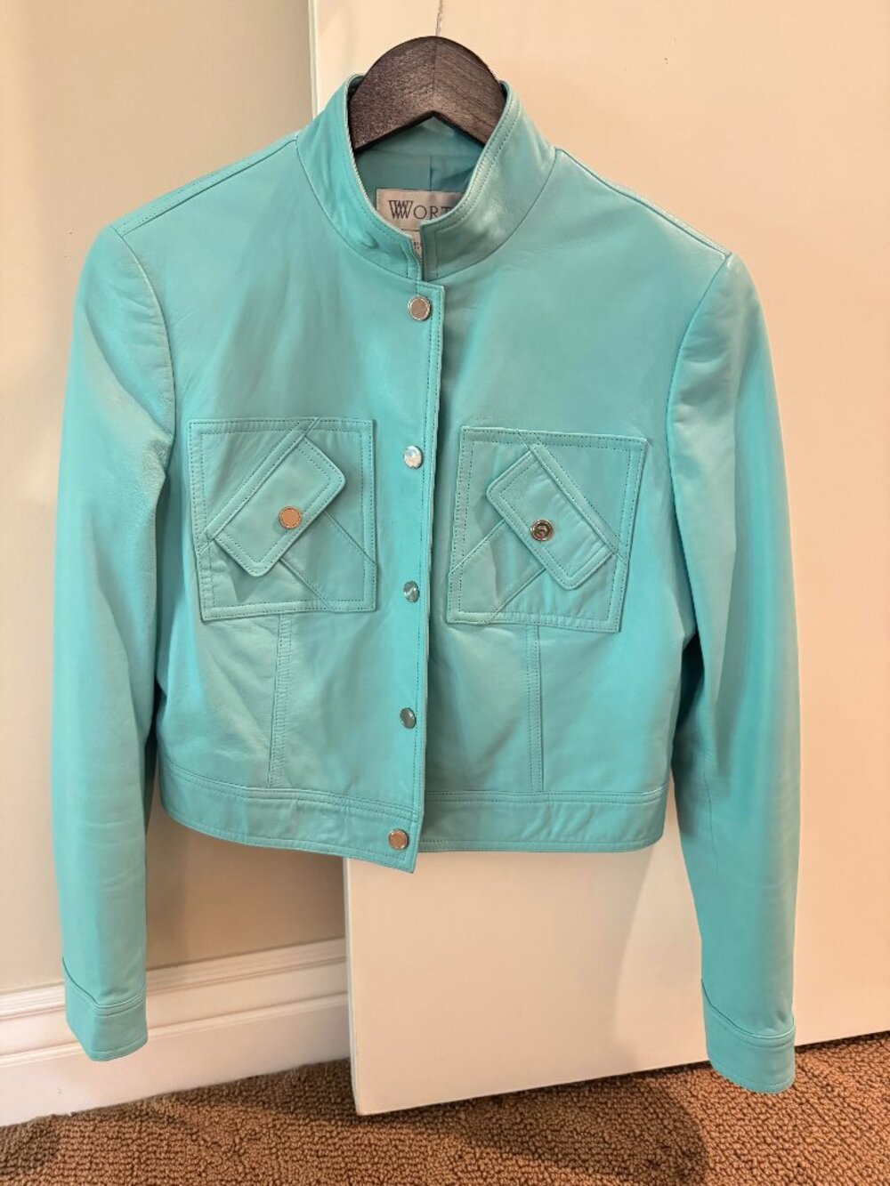 Worth Collection -Turquoise Genuine Leather Jacket – Size 8 (Runs Small)